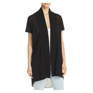 AVEC Womens Black Stretch Short Sleeve Open Front Sweater M
